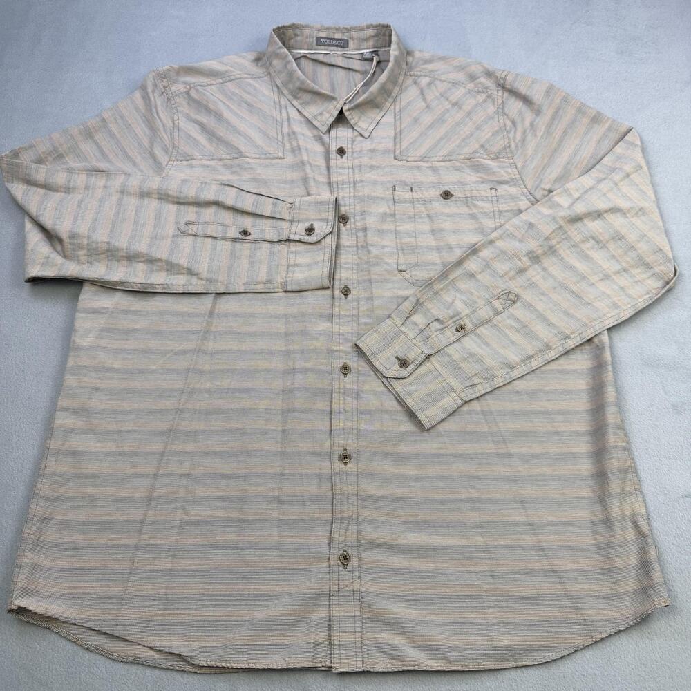Toad&Co Shirt Mens 2XL Beige Striped Long Sleeve Button Front Wonderer Casual